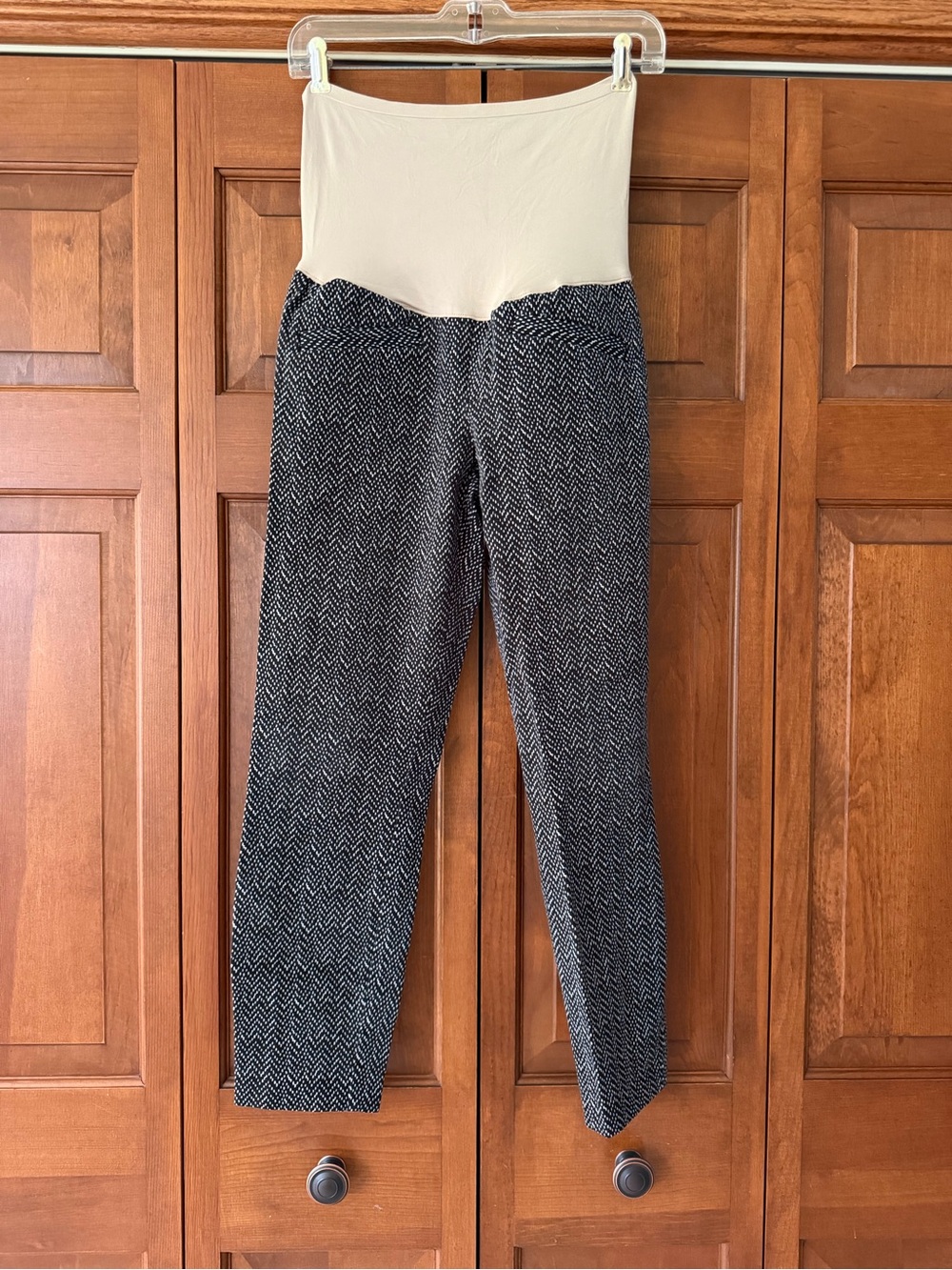 GAP Black & White Herringbone Maternity Pants with Cream Waistband
